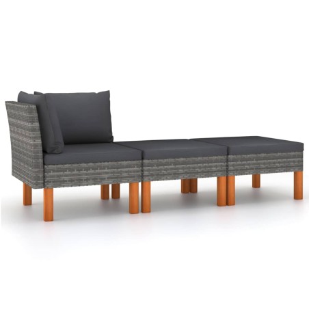 vidaXL Set muebles de jardín 3 pzas ratán sintético madera eucalipto