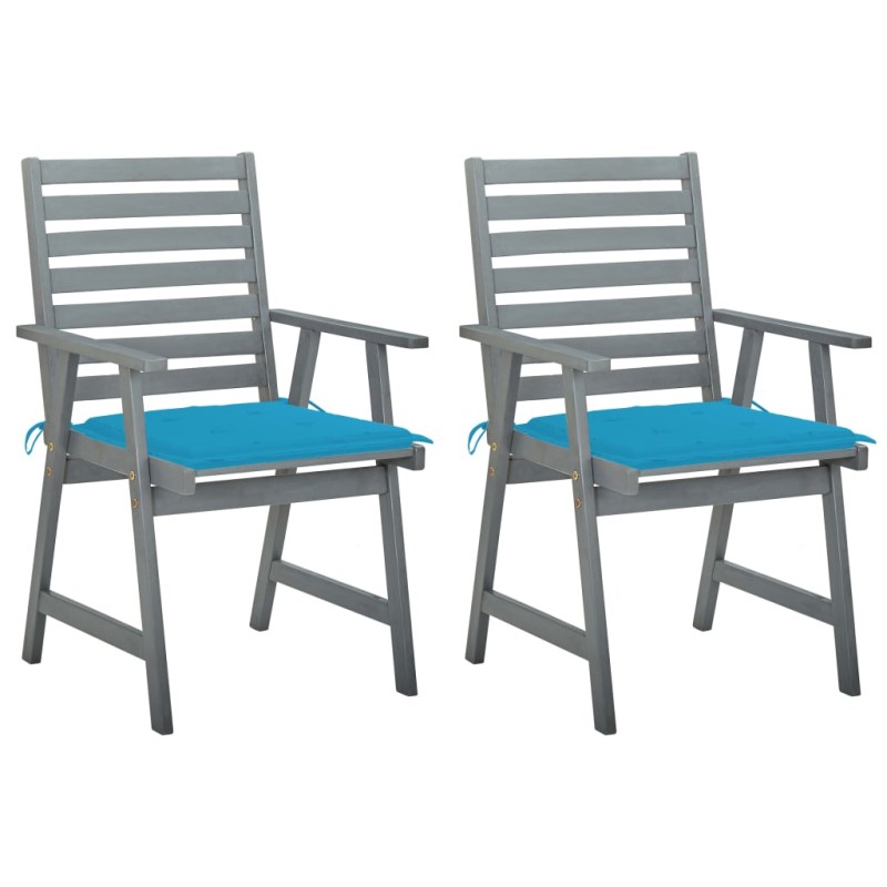 vidaXL Sillas de comedor jardín 2 uds madera maciza acacia con cojines vidaXL Sillas de comedor jardín 2 uds madera maciza acacia con cojines