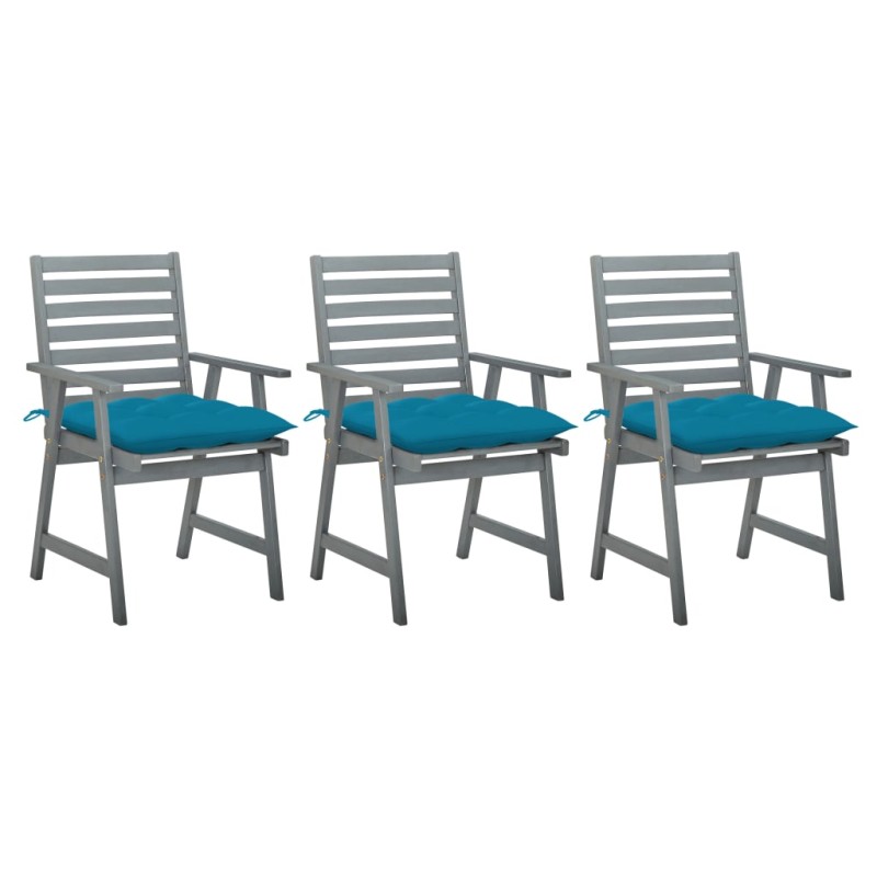 vidaXL Sillas comedor de jardín 3 uds madera maciza acacia y cojines vidaXL Sillas comedor de jardín 3 uds madera maciza acacia y cojines