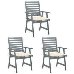 vidaXL Sillas comedor de jardín 3 uds madera maciza acacia y cojines