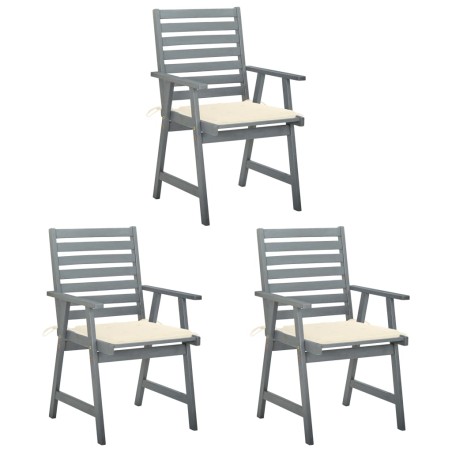 vidaXL Sillas comedor de jardín 3 uds madera maciza acacia y cojines