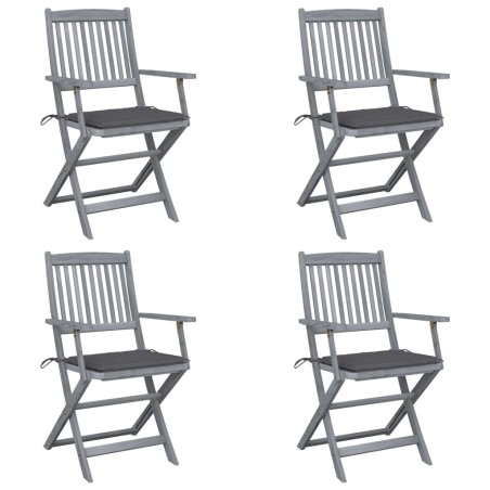 vidaXL Sillas de jardín plegables 4 uds cojines madera maciza acacia