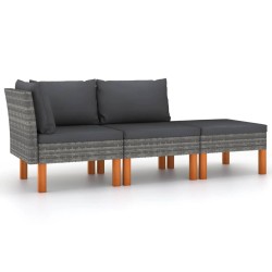 vidaXL Set muebles de jardín 3 pzas ratán sintético madera eucalipto