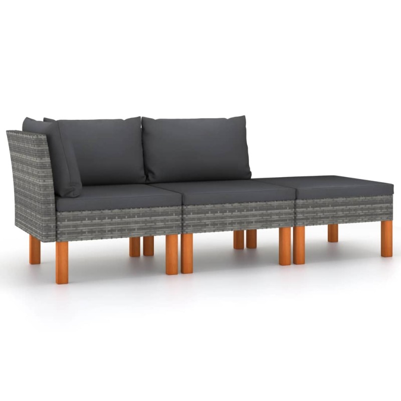 vidaXL Set muebles de jardín 3 pzas ratán sintético madera eucalipto vidaXL Set muebles de jardín 3 pzas ratán sintético madera eucalipto