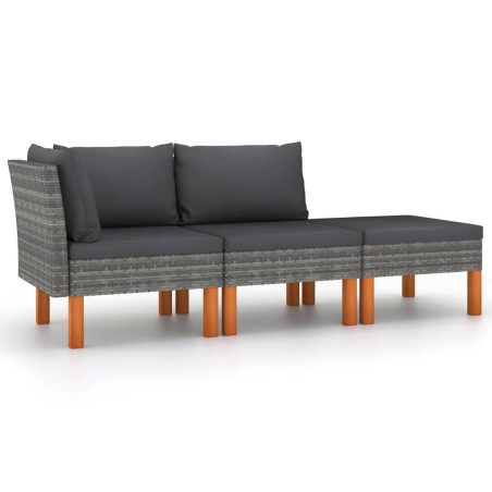 vidaXL Set muebles de jardín 3 pzas ratán sintético madera eucalipto