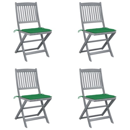 vidaXL Sillas de jardín plegables 4 uds cojines madera maciza acacia