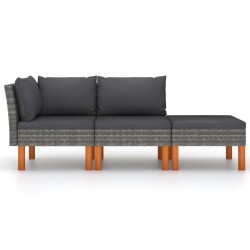 vidaXL Set muebles de jardín 3 pzas ratán sintético madera eucalipto