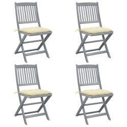vidaXL Sillas de jardín plegables 4 uds cojines madera maciza acacia