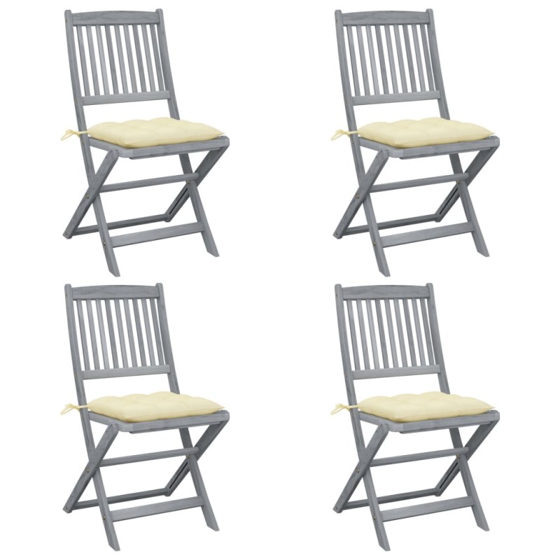 vidaXL Sillas de jardín plegables 4 uds cojines madera maciza acacia