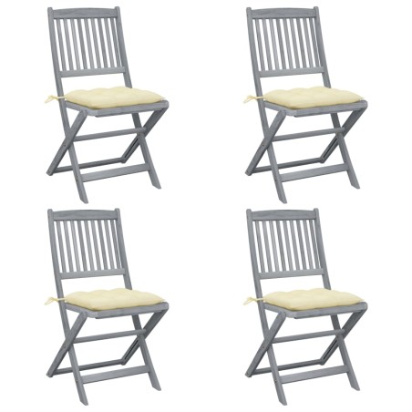 vidaXL Sillas de jardín plegables 4 uds cojines madera maciza acacia