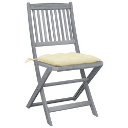 vidaXL Sillas de jardín plegables 4 uds cojines madera maciza acacia