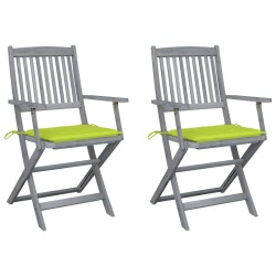 vidaXL Sillas de jardín plegables 2 uds cojines madera maciza acacia