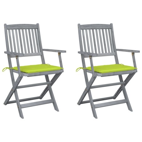 vidaXL Sillas de jardín plegables 2 uds cojines madera maciza acacia