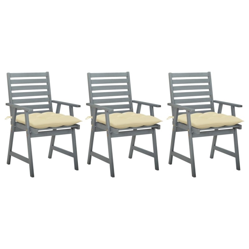 vidaXL Sillas comedor de jardín 3 uds madera maciza acacia y cojines vidaXL Sillas comedor de jardín 3 uds madera maciza acacia y cojines