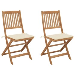 vidaXL Sillas de jardín plegables 2 uds y cojines madera maciza acacia