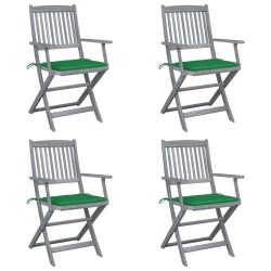 vidaXL Sillas de jardín plegables 4 uds cojines madera maciza acacia