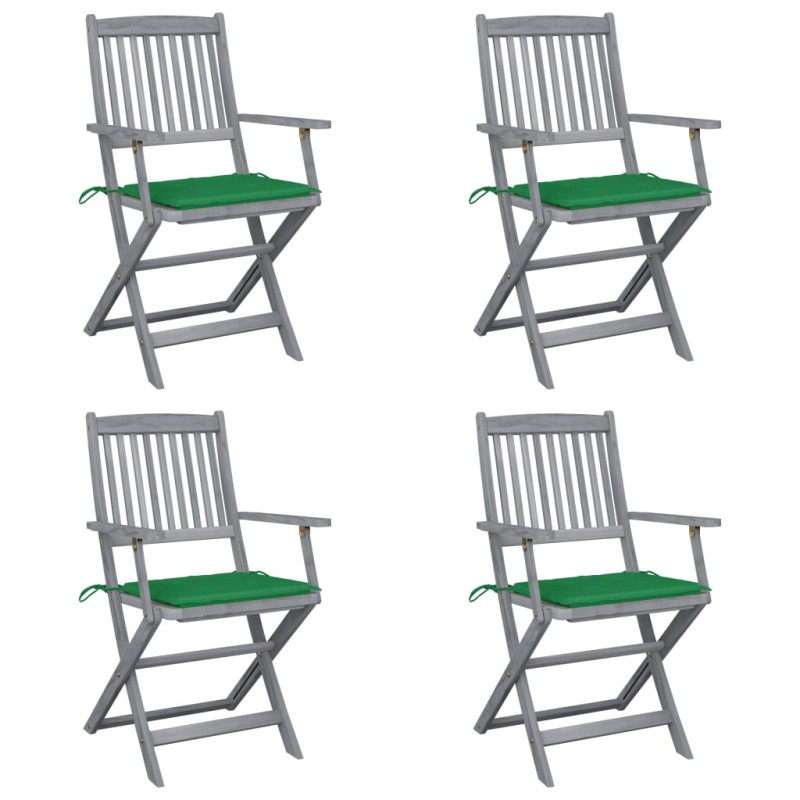 vidaXL Sillas de jardín plegables 4 uds cojines madera maciza acacia vidaXL Sillas de jardín plegables 4 uds cojines madera maciza acacia