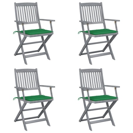 vidaXL Sillas de jardín plegables 4 uds cojines madera maciza acacia