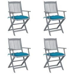 vidaXL Sillas de jardín plegables 4 uds cojines madera maciza acacia