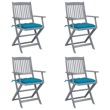 vidaXL Sillas de jardín plegables 4 uds cojines madera maciza acacia