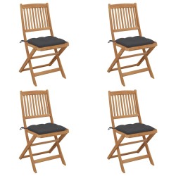 vidaXL Sillas de jardín plegables 4 uds y cojines madera maciza acacia