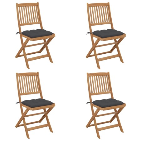 vidaXL Sillas de jardín plegables 4 uds y cojines madera maciza acacia