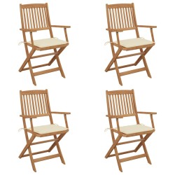 vidaXL Sillas de jardín plegables 4 uds y cojines madera maciza acacia