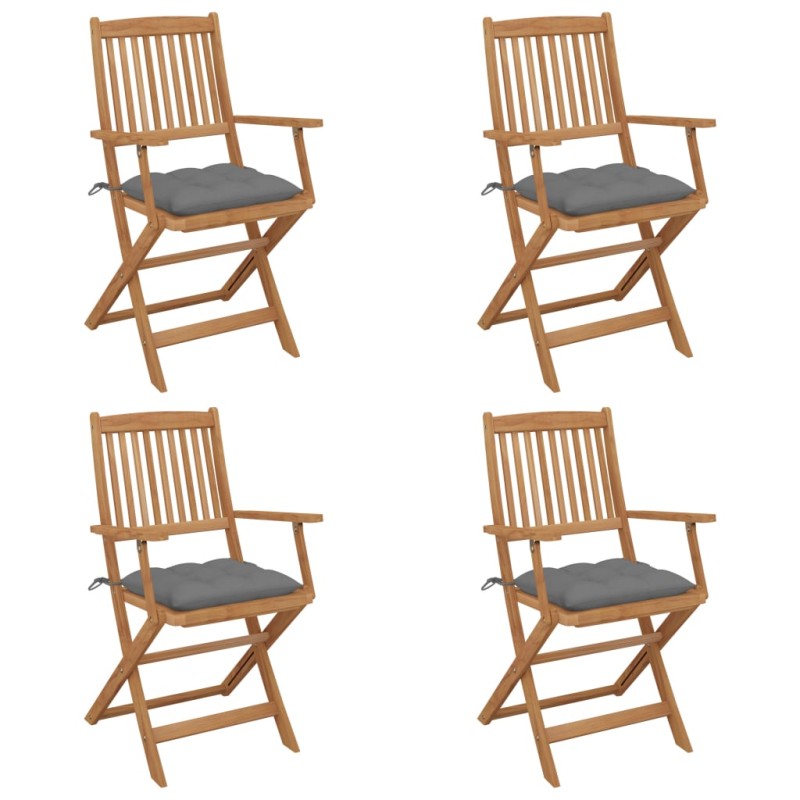 vidaXL Sillas de jardín plegables 4 uds y cojines madera maciza acacia vidaXL Sillas de jardín plegables 4 uds y cojines madera maciza acacia