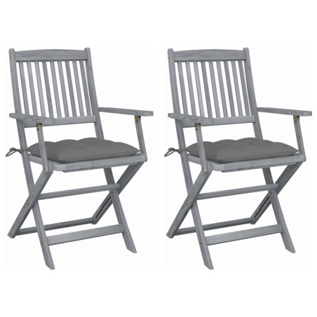 vidaXL Sillas de jardín plegables 2 uds cojines madera maciza acacia