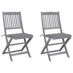 vidaXL Sillas de jardín plegables 2 uds cojines madera maciza acacia