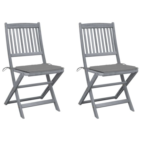 vidaXL Sillas de jardín plegables 2 uds cojines madera maciza acacia
