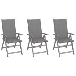 vidaXL Sillas de jardín reclinables 3 uds madera maciza acacia cojines