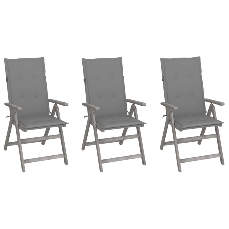 vidaXL Sillas de jardín reclinables 3 uds madera maciza acacia cojines