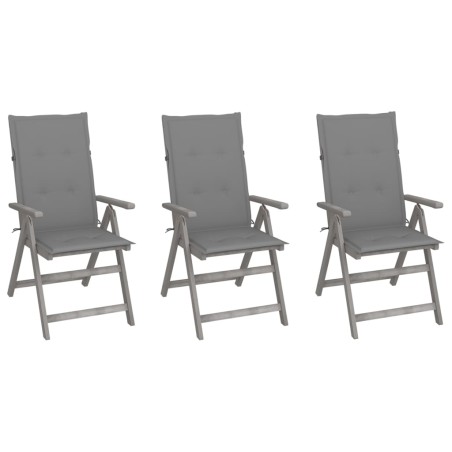 vidaXL Sillas de jardín reclinables 3 uds madera maciza acacia cojines