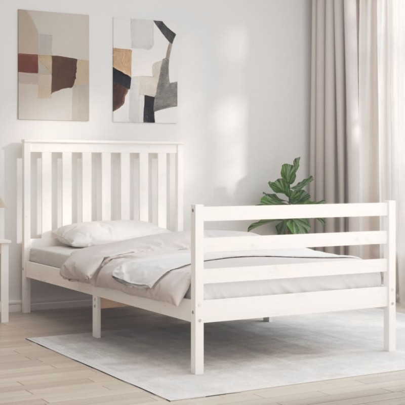 vidaXL Estructura de cama con cabecero madera maciza blanco 100x200 cm vidaXL Estructura de cama con cabecero madera maciza blanco 100x200 cm