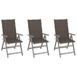 vidaXL Sillas de jardín reclinables 3 uds madera maciza acacia cojines