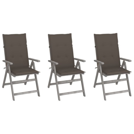 vidaXL Sillas de jardín reclinables 3 uds madera maciza acacia cojines