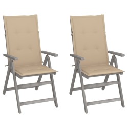 vidaXL Sillas de jardín reclinables 2 uds madera maciza acacia cojines