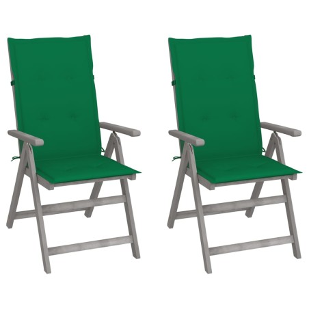 vidaXL Sillas de jardín reclinables 2 uds madera maciza acacia cojines