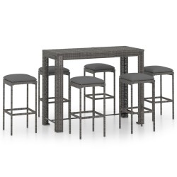 vidaXL Muebles de bar para jardín 7 pzas cojines ratán sintético gris