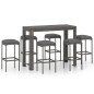 vidaXL Muebles de bar para jardín 7 pzas cojines ratán sintético gris