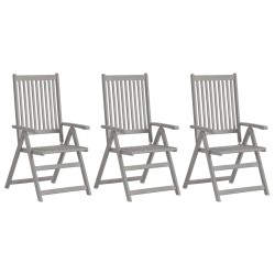 vidaXL Sillas de jardín reclinables 3 uds madera maciza acacia cojines