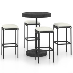 vidaXL Set de bar para jardín 5 pzas y cojines ratán sintético negro