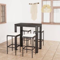vidaXL Set muebles bar jardín 5 piezas y cojines ratán sintético negro