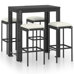 vidaXL Set muebles bar jardín 5 piezas y cojines ratán sintético negro
