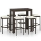 vidaXL Set de bar para jardín 7 pzas y cojines ratán sintético marrón vidaXL Set de bar para jardín 7 pzas y cojines ratán sintético marrón