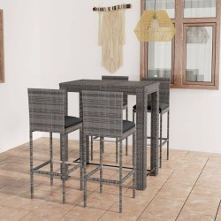 vidaXL Conjunto de bar para jardín 5 pzas ratán sintético gris cojines