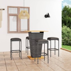 vidaXL Set de muebles de bar de jardín 5 pzas y cojines ratán PE gris
