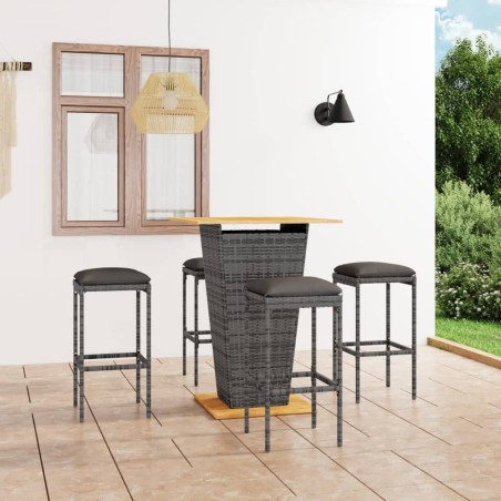 vidaXL Set de muebles de bar de jardín 5 pzas y cojines ratán PE gris