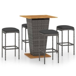 vidaXL Set de muebles de bar de jardín 5 pzas y cojines ratán PE gris
